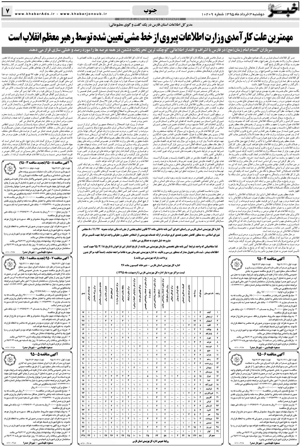 مشاهده صفحه ۷ روزنامه خبرجنوب تاریخ ۳  سال ۱۳۹۵