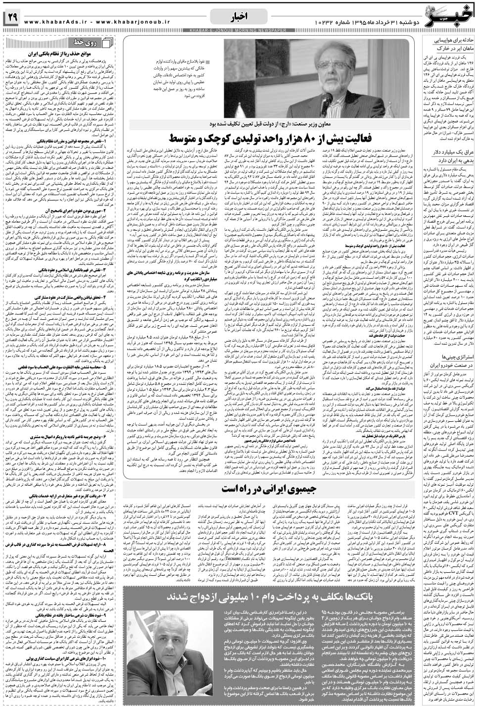 مشاهده صفحه ۲۹ روزنامه خبرجنوب تاریخ ۳۱  سال ۱۳۹۵