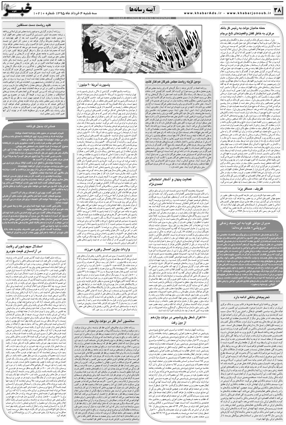 مشاهده صفحه ۳۸ روزنامه خبرجنوب تاریخ ۴  سال ۱۳۹۵