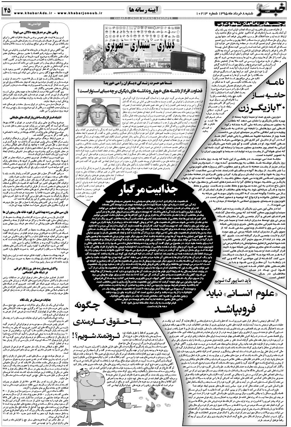 مشاهده صفحه ۴۵ روزنامه خبرجنوب تاریخ ۸  سال ۱۳۹۵