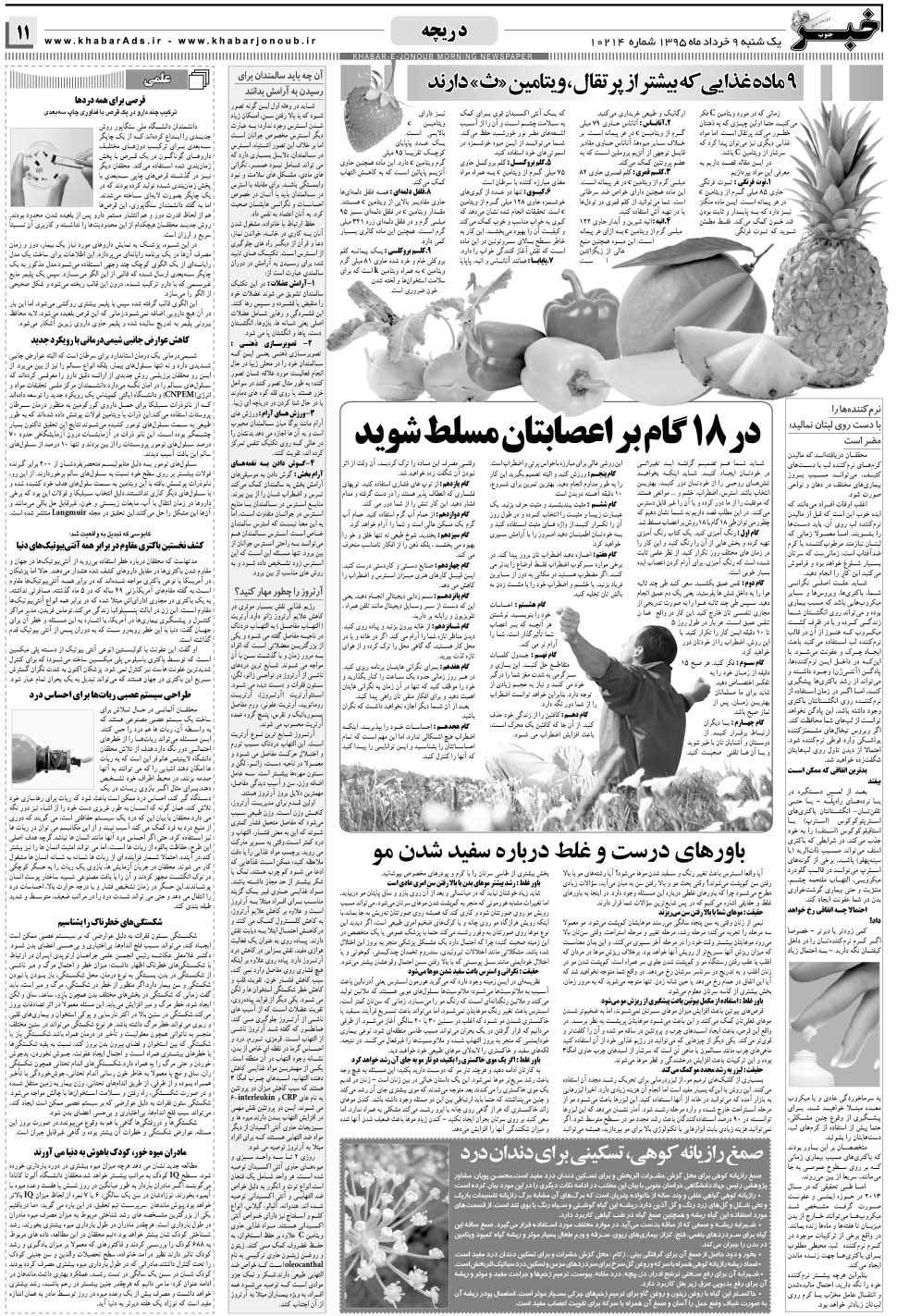 مشاهده صفحه ۱۱ روزنامه خبرجنوب تاریخ ۹  سال ۱۳۹۵