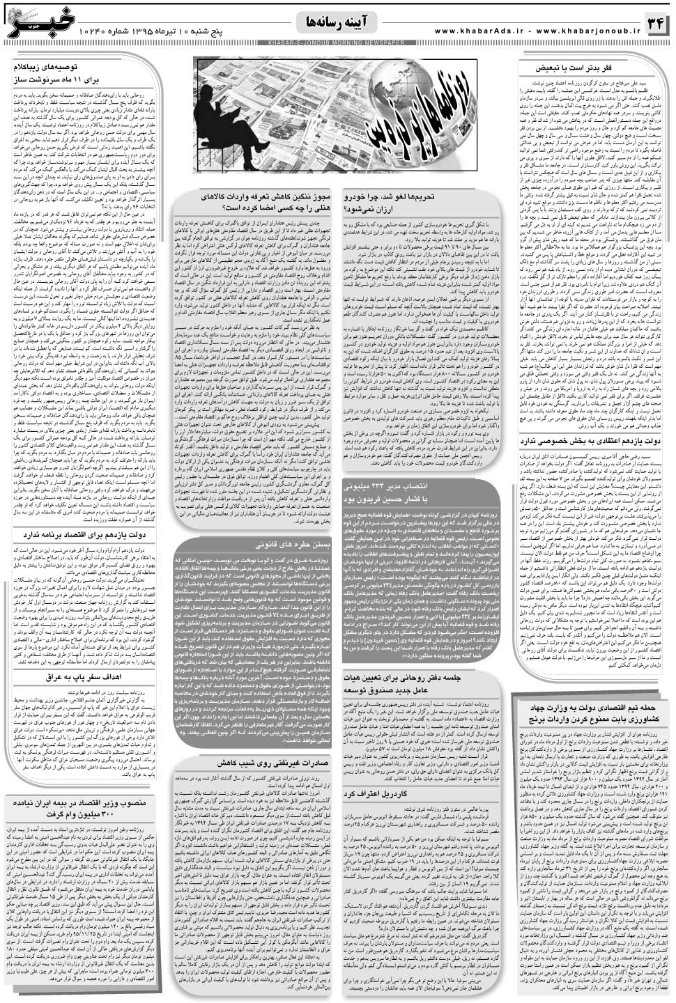 مشاهده صفحه ۳۴ روزنامه خبرجنوب تاریخ ۱۰  سال ۱۳۹۵