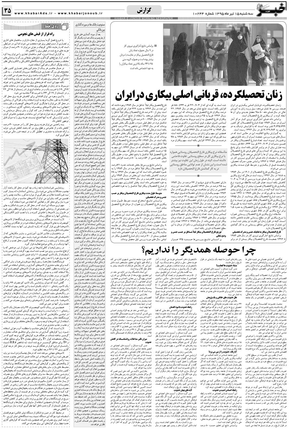 مشاهده صفحه ۳۵ روزنامه خبرجنوب تاریخ ۱۵  سال ۱۳۹۵