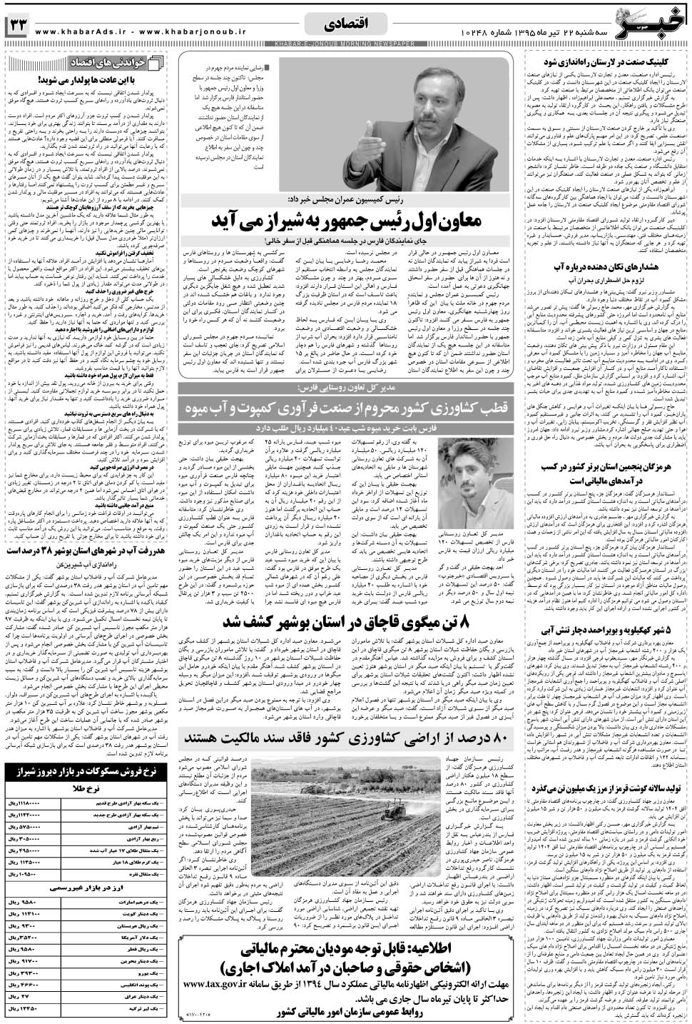 مشاهده صفحه ۳۳ روزنامه خبرجنوب تاریخ ۲۲  سال ۱۳۹۵