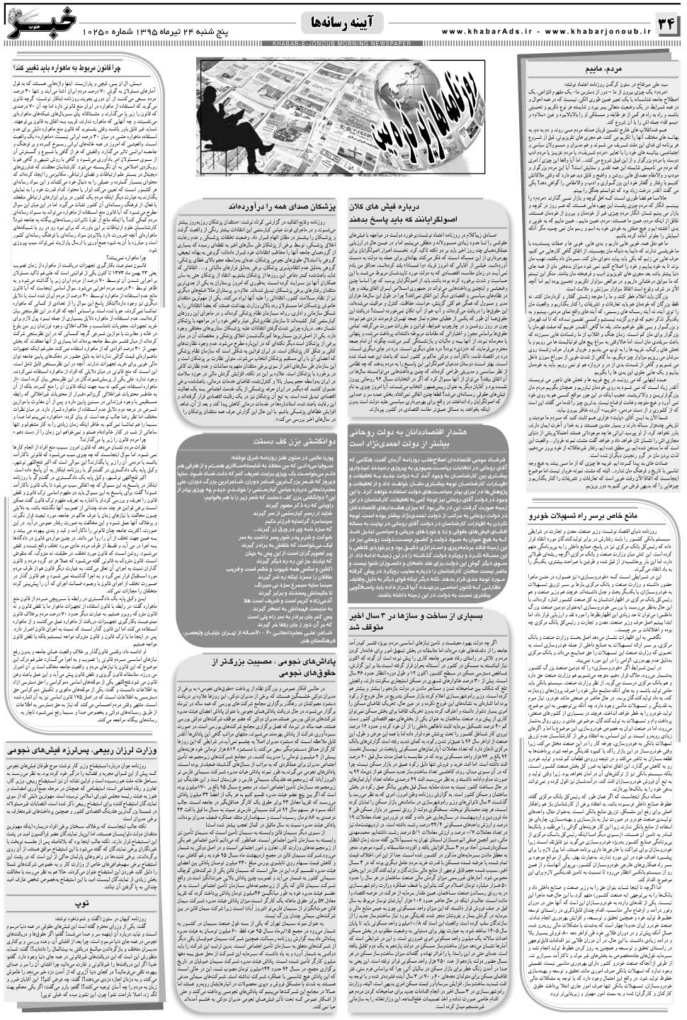 مشاهده صفحه ۳۴ روزنامه خبرجنوب تاریخ ۲۴  سال ۱۳۹۵