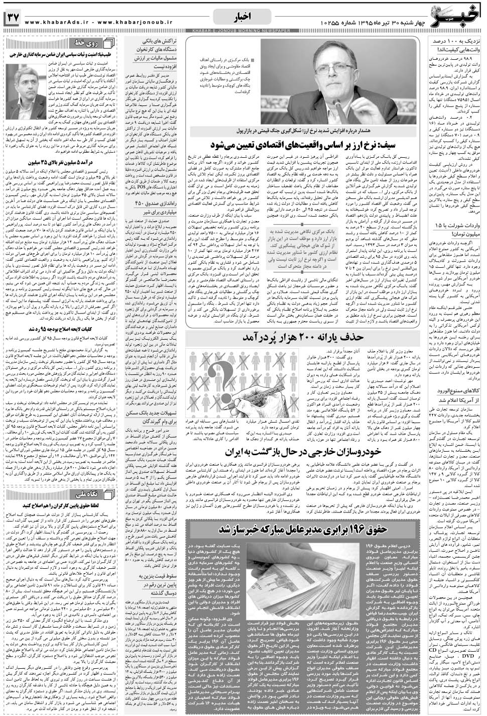 مشاهده صفحه ۳۷ روزنامه خبرجنوب تاریخ ۳۰  سال ۱۳۹۵