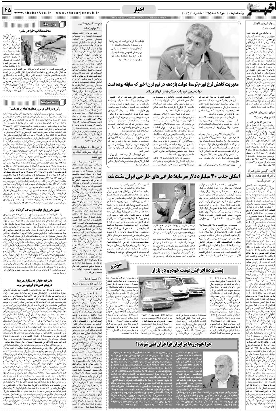 مشاهده صفحه ۴۵ روزنامه خبرجنوب تاریخ ۱۰  سال ۱۳۹۵