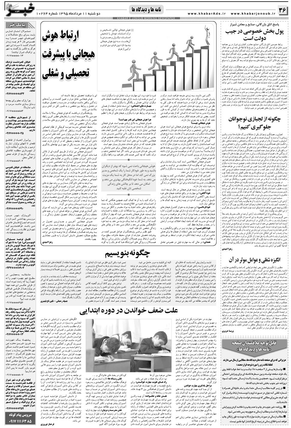مشاهده صفحه ۳۶ روزنامه خبرجنوب تاریخ ۱۱  سال ۱۳۹۵