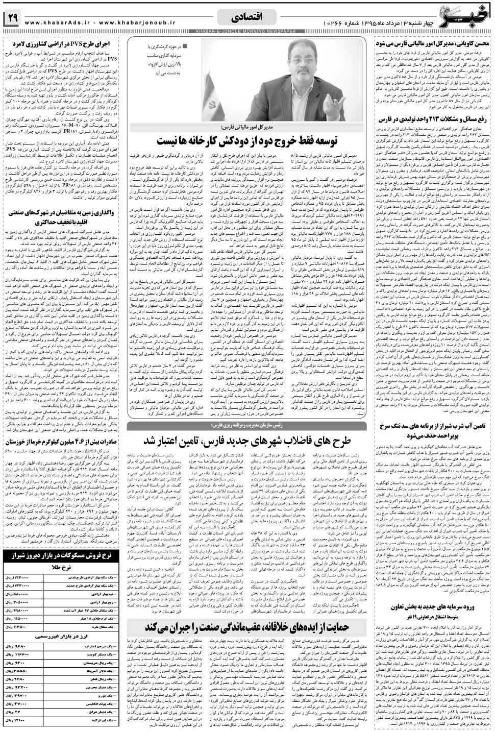 مشاهده صفحه ۲۹ روزنامه خبرجنوب تاریخ ۱۳  سال ۱۳۹۵