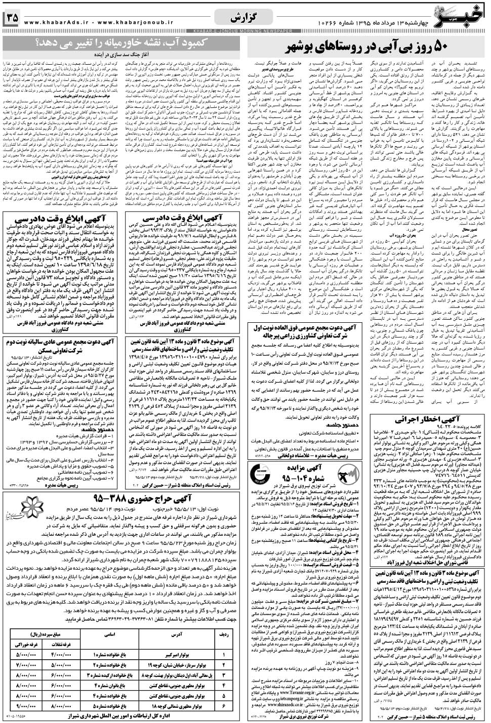 مشاهده صفحه ۳۵ روزنامه خبرجنوب تاریخ ۱۳  سال ۱۳۹۵