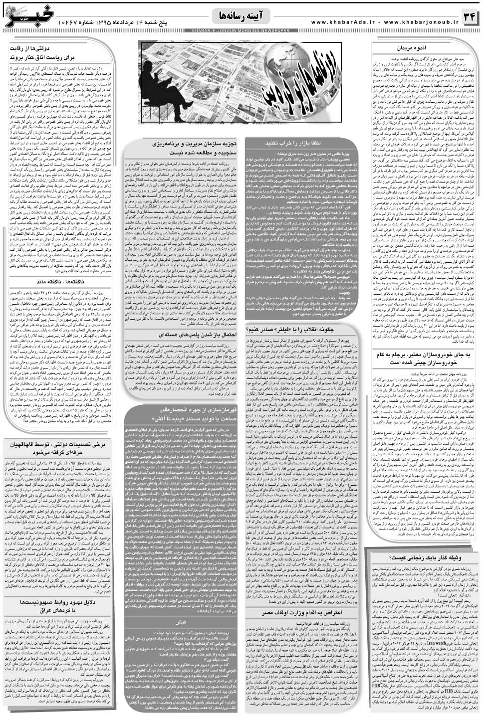 مشاهده صفحه ۳۴ روزنامه خبرجنوب تاریخ ۱۴  سال ۱۳۹۵