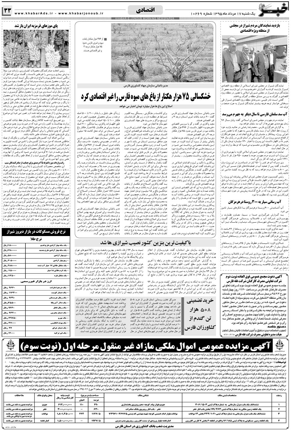 مشاهده صفحه ۳۳ روزنامه خبرجنوب تاریخ ۱۷  سال ۱۳۹۵