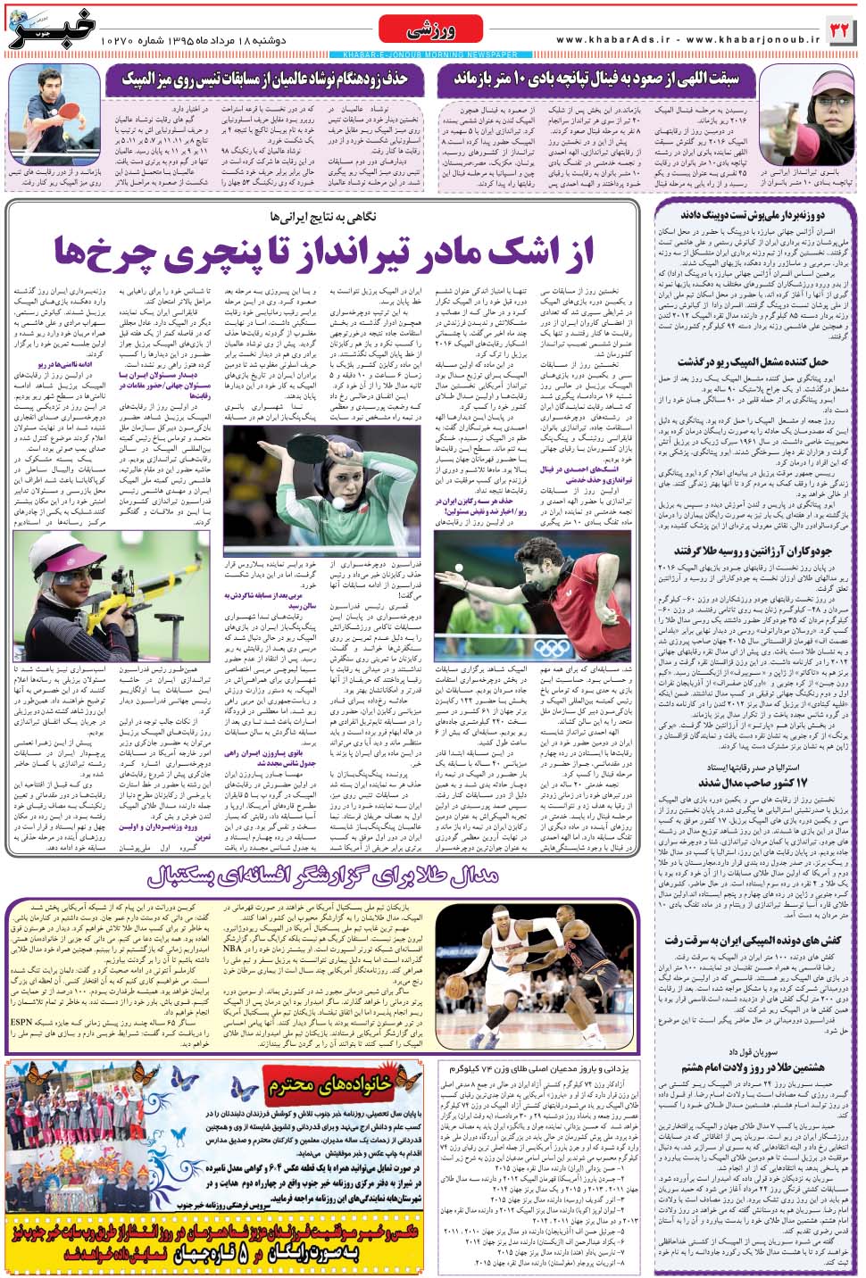 مشاهده صفحه ۳۲ روزنامه خبرجنوب تاریخ ۱۸  سال ۱۳۹۵