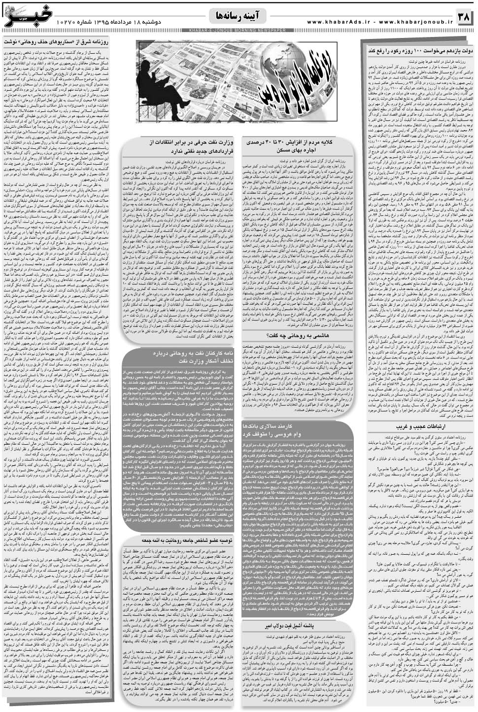 مشاهده صفحه ۳۸ روزنامه خبرجنوب تاریخ ۱۸  سال ۱۳۹۵