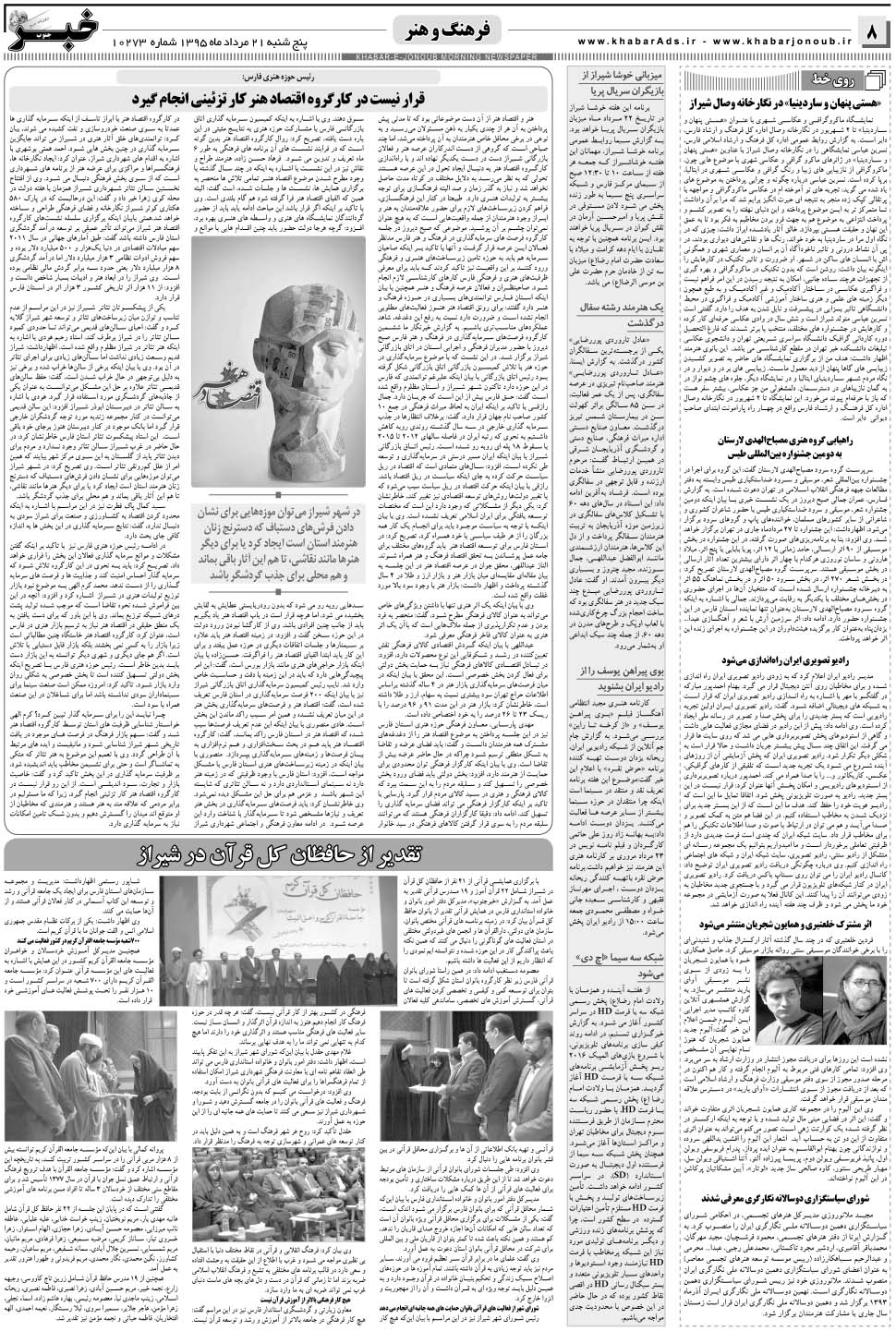 مشاهده صفحه ۸ روزنامه خبرجنوب تاریخ ۲۱  سال ۱۳۹۵
