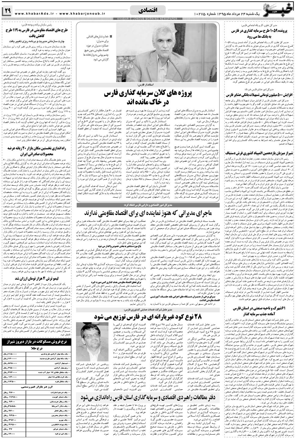 مشاهده صفحه ۲۹ روزنامه خبرجنوب تاریخ ۲۴  سال ۱۳۹۵