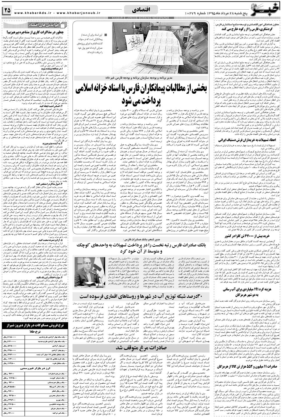 مشاهده صفحه ۲۵ روزنامه خبرجنوب تاریخ ۲۸  سال ۱۳۹۵
