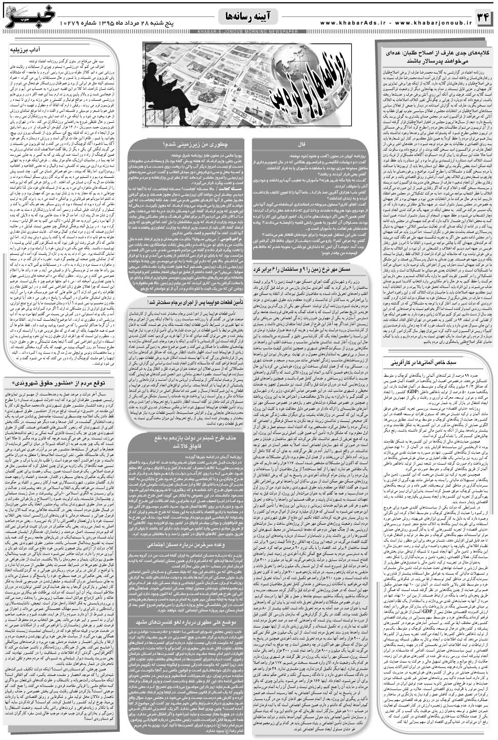 مشاهده صفحه ۳۴ روزنامه خبرجنوب تاریخ ۲۸  سال ۱۳۹۵