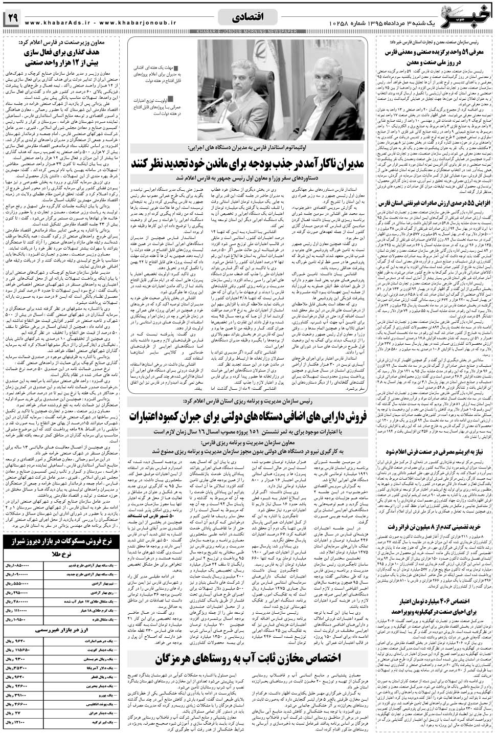 مشاهده صفحه ۲۹ روزنامه خبرجنوب تاریخ ۳  سال ۱۳۹۵