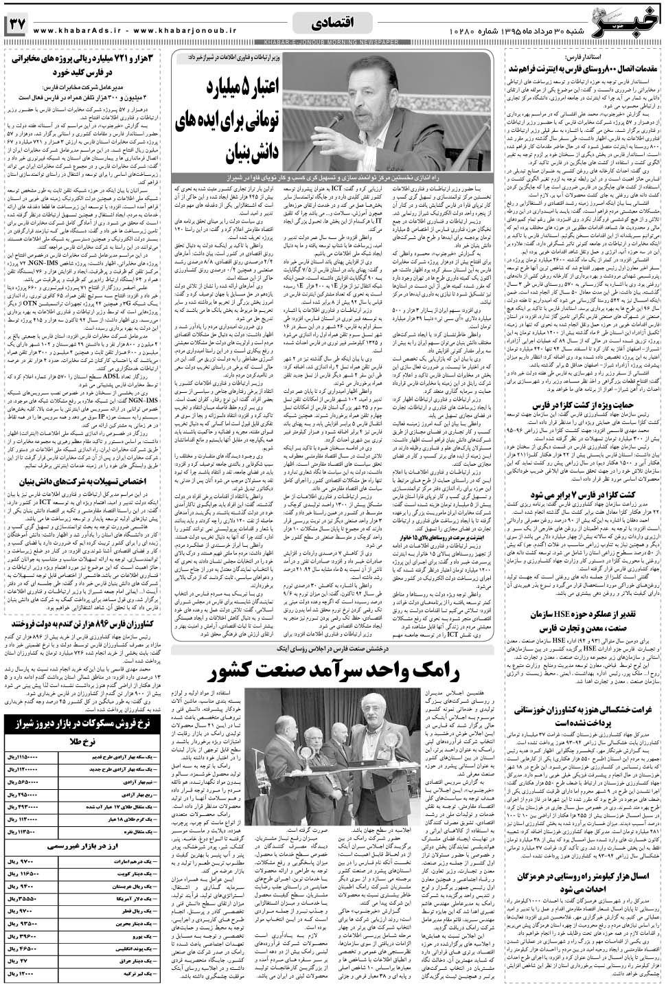 مشاهده صفحه ۳۷ روزنامه خبرجنوب تاریخ ۳۰  سال ۱۳۹۵