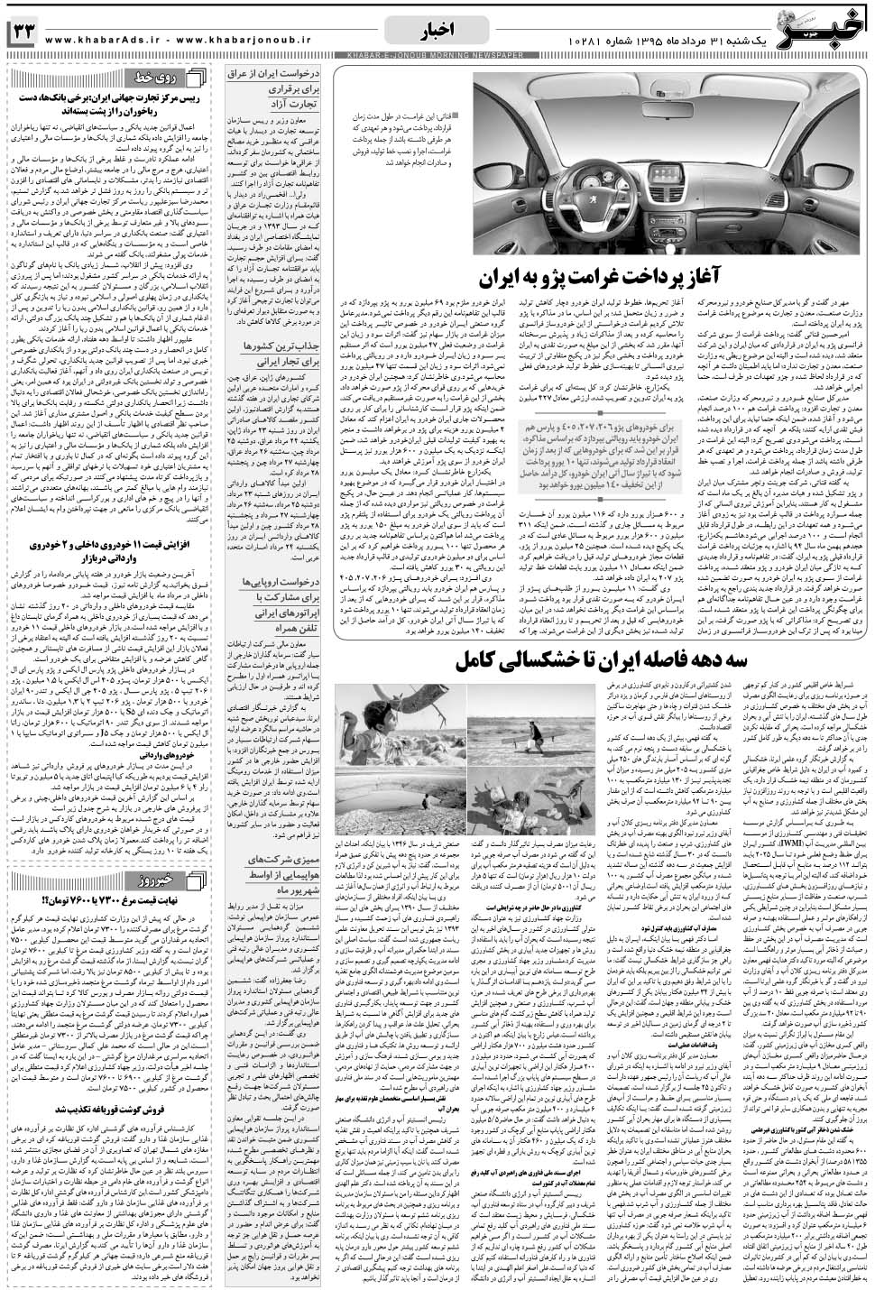 مشاهده صفحه ۳۳ روزنامه خبرجنوب تاریخ ۳۱  سال ۱۳۹۵