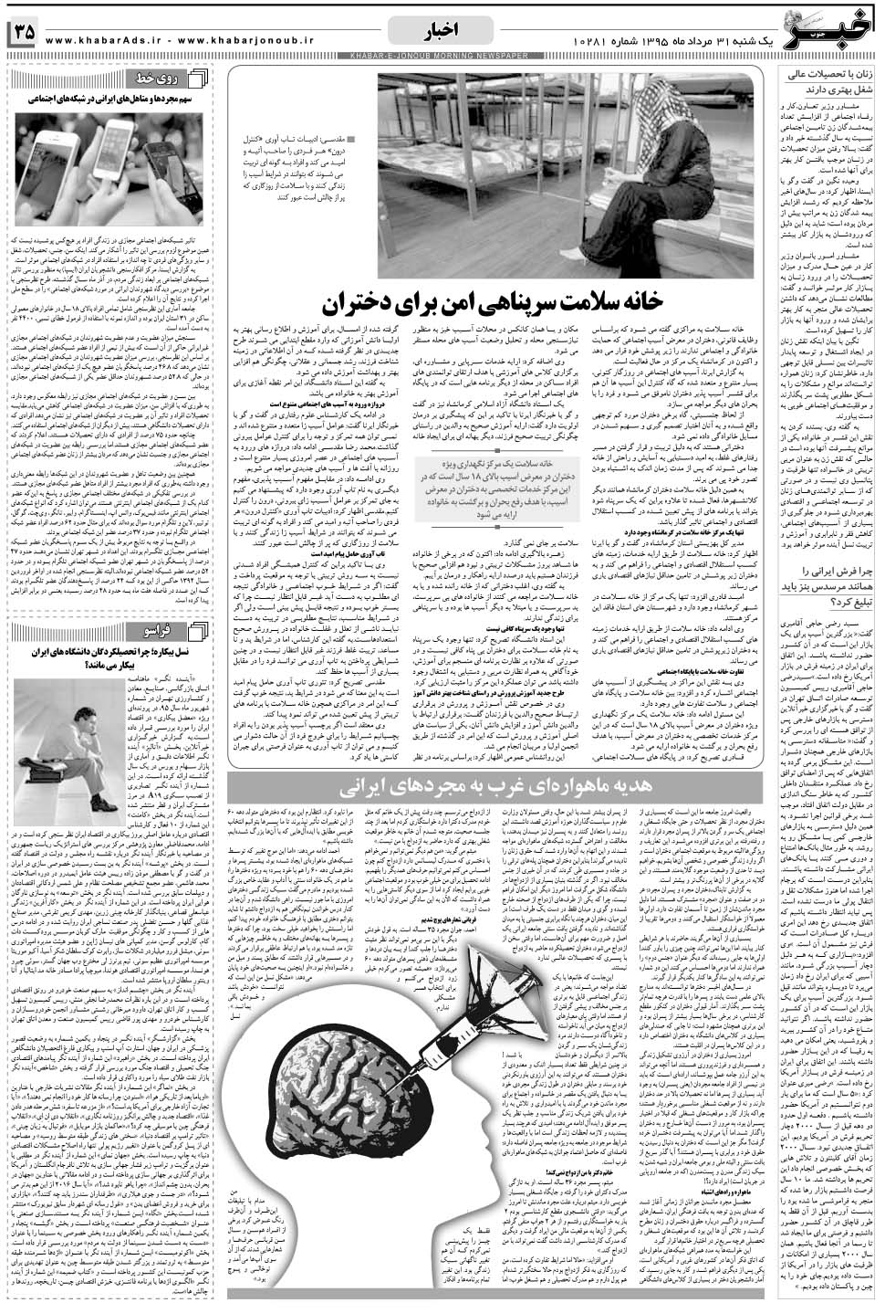 مشاهده صفحه ۳۵ روزنامه خبرجنوب تاریخ ۳۱  سال ۱۳۹۵