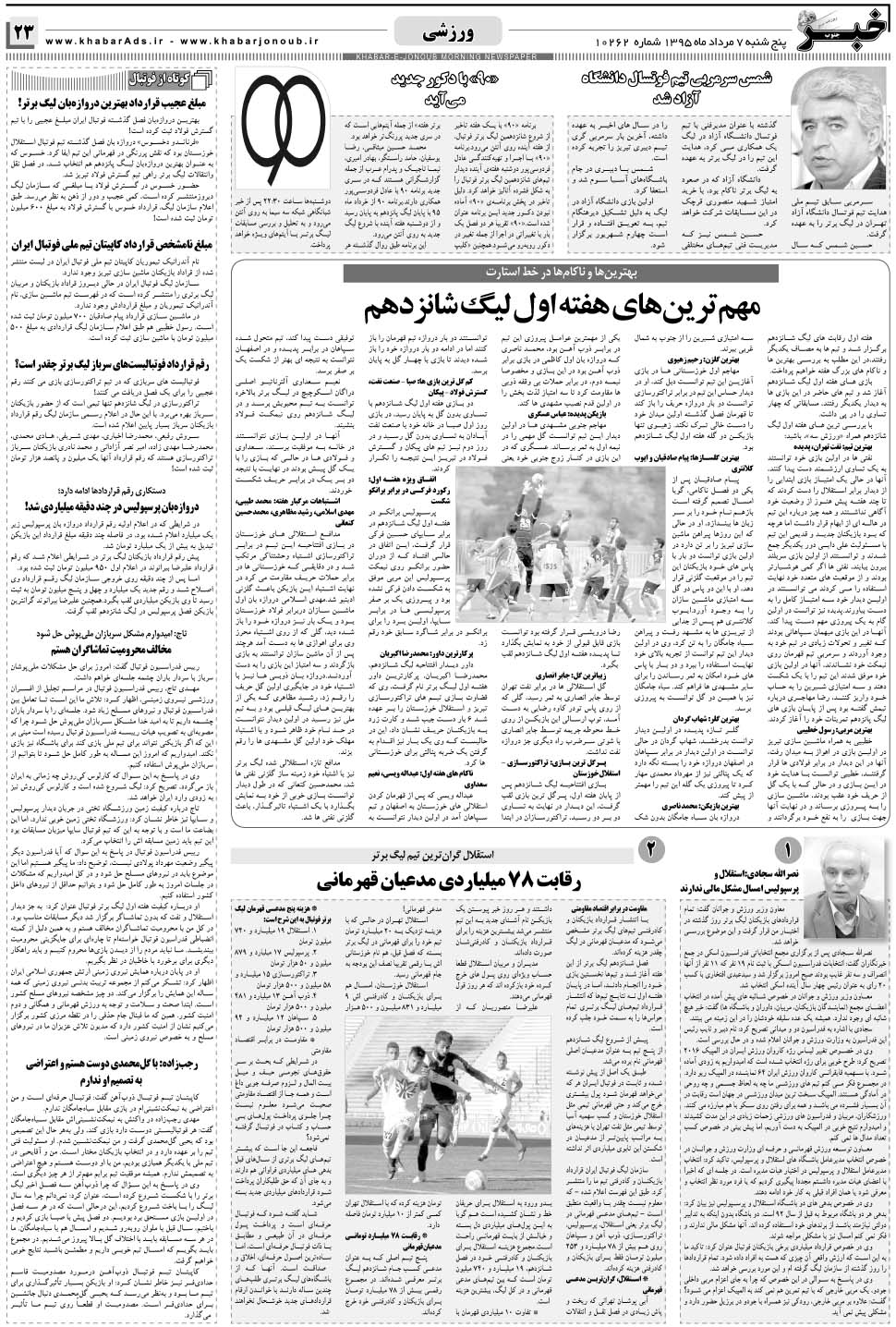 مشاهده صفحه ۲۳ روزنامه خبرجنوب تاریخ ۷  سال ۱۳۹۵