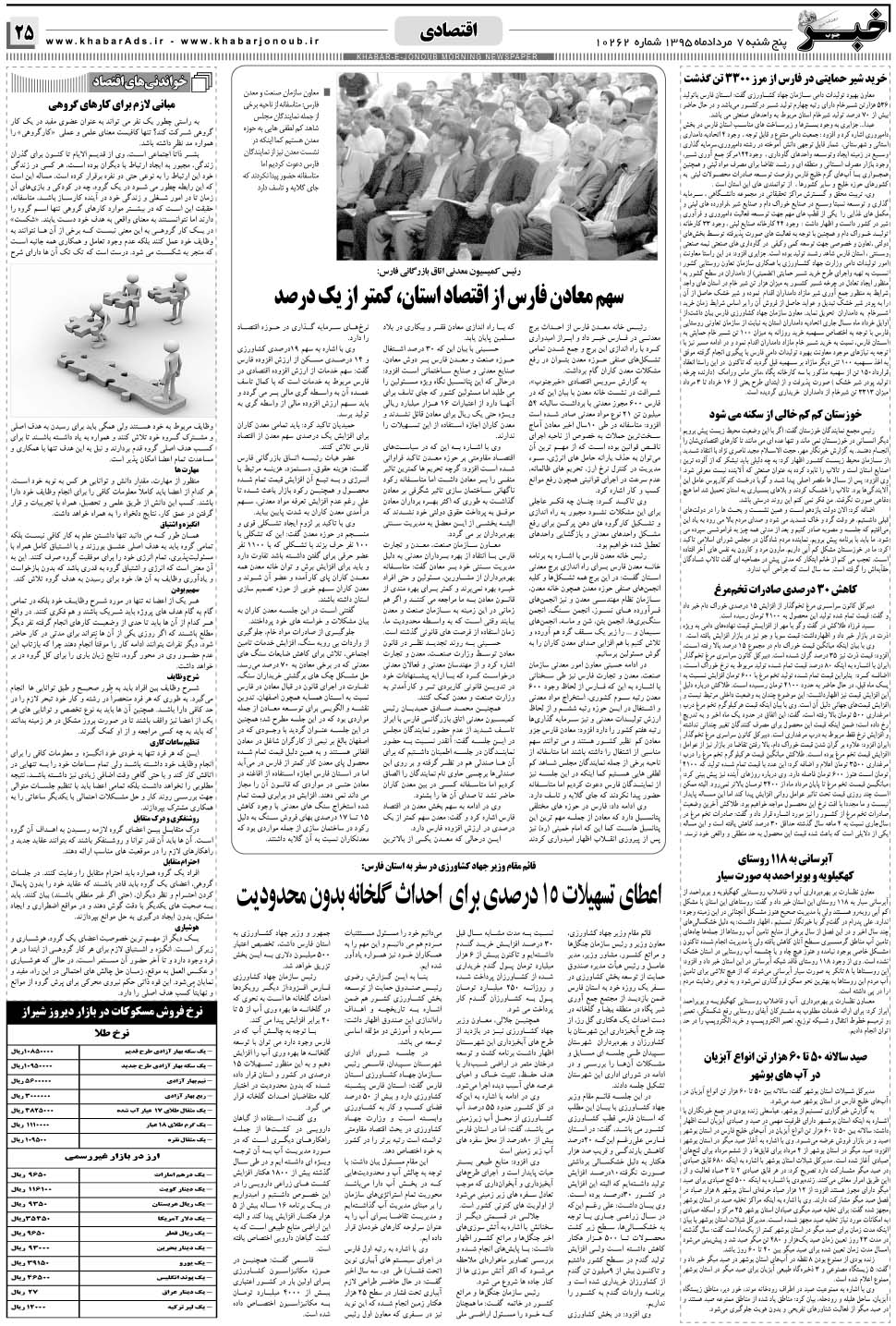 مشاهده صفحه ۲۵ روزنامه خبرجنوب تاریخ ۷  سال ۱۳۹۵
