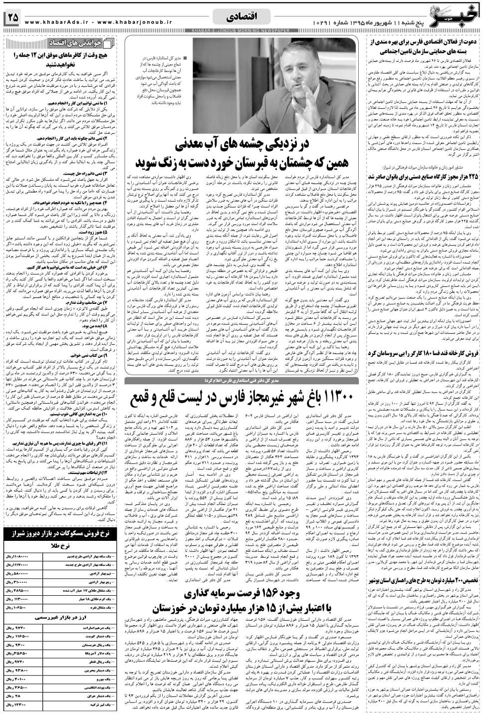 مشاهده صفحه ۲۵ روزنامه خبرجنوب تاریخ ۱۱  سال ۱۳۹۵