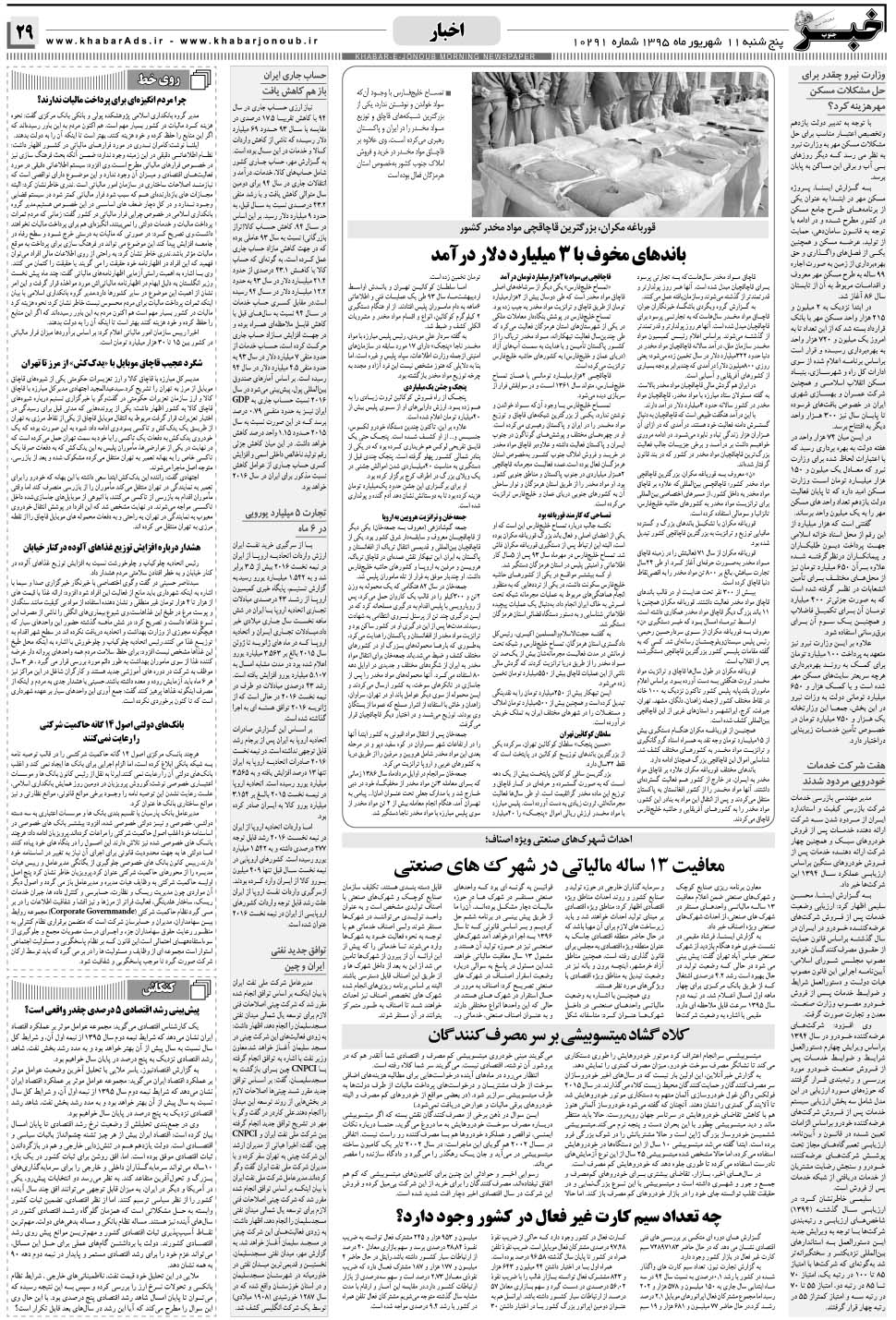 مشاهده صفحه ۲۹ روزنامه خبرجنوب تاریخ ۱۱  سال ۱۳۹۵