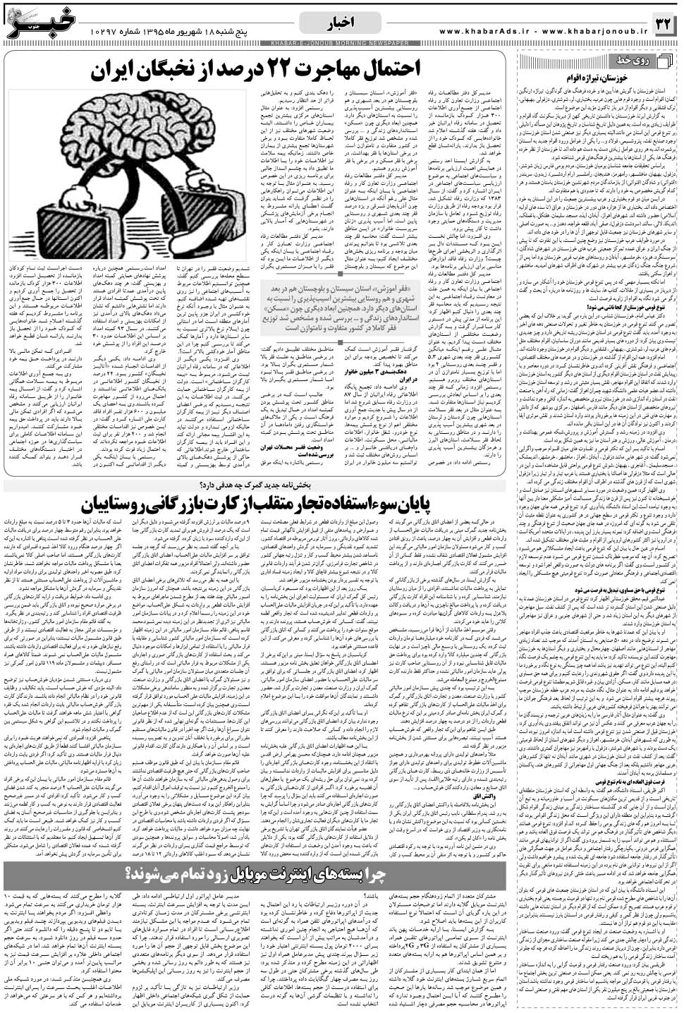 مشاهده صفحه ۳۲ روزنامه خبرجنوب تاریخ ۱۸  سال ۱۳۹۵
