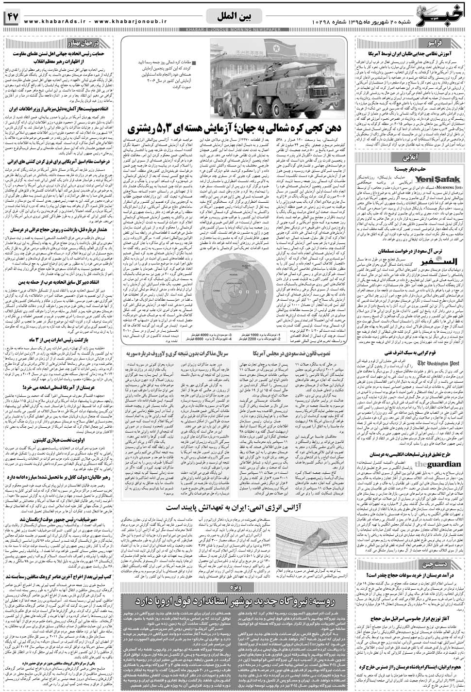 مشاهده صفحه ۴۷ روزنامه خبرجنوب تاریخ ۲۰  سال ۱۳۹۵