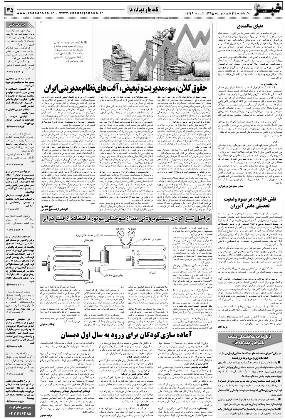مشاهده صفحه ۳۵ روزنامه خبرجنوب تاریخ ۲۱  سال ۱۳۹۵