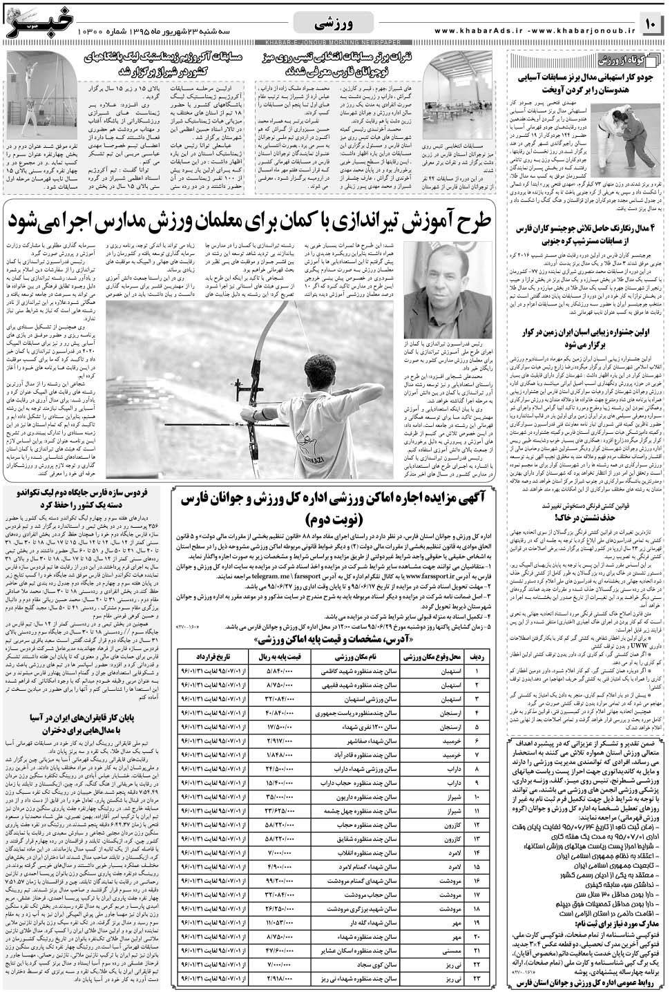 مشاهده صفحه ۱۰ روزنامه خبرجنوب تاریخ ۲۳  سال ۱۳۹۵