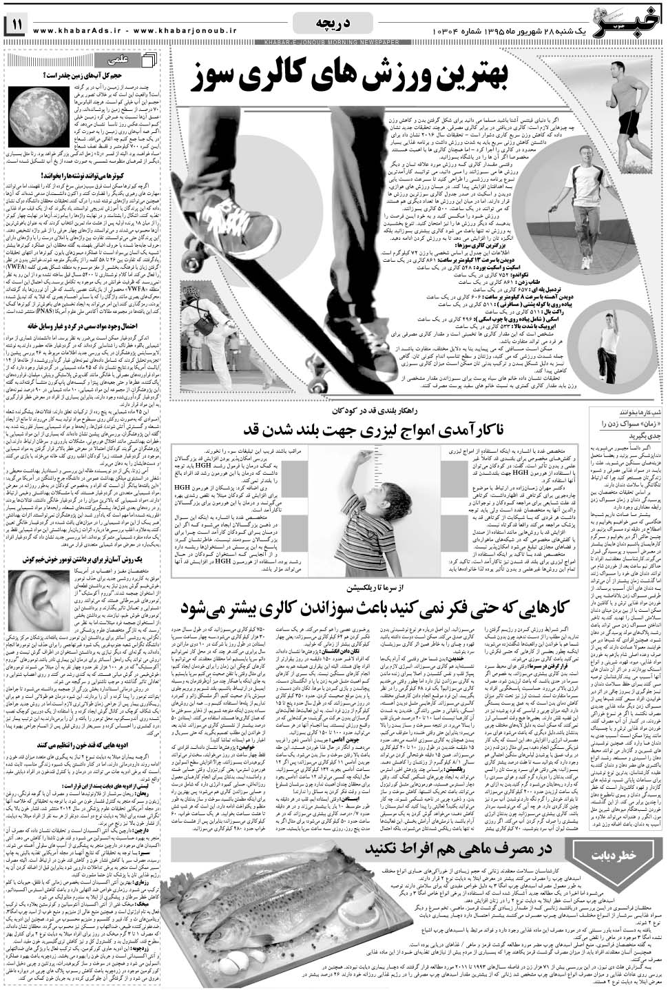 مشاهده صفحه ۱۱ روزنامه خبرجنوب تاریخ ۲۸  سال ۱۳۹۵