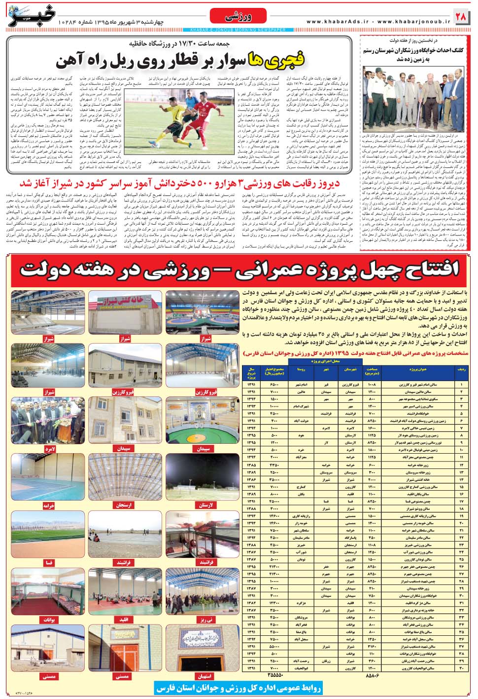 مشاهده صفحه ۲۸ روزنامه خبرجنوب تاریخ ۳  سال ۱۳۹۵