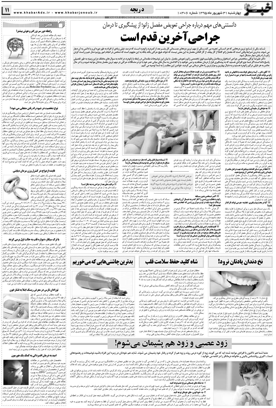مشاهده صفحه ۱۱ روزنامه خبرجنوب تاریخ ۳۱  سال ۱۳۹۵