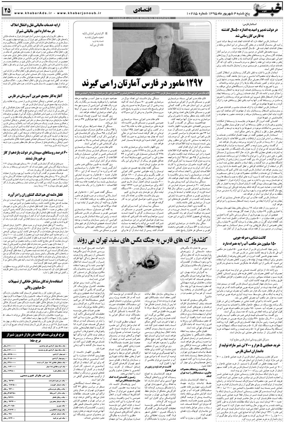 مشاهده صفحه ۲۵ روزنامه خبرجنوب تاریخ ۴  سال ۱۳۹۵