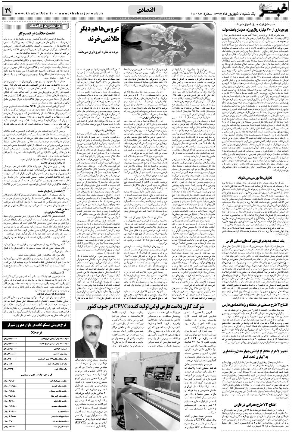 مشاهده صفحه ۲۹ روزنامه خبرجنوب تاریخ ۷  سال ۱۳۹۵