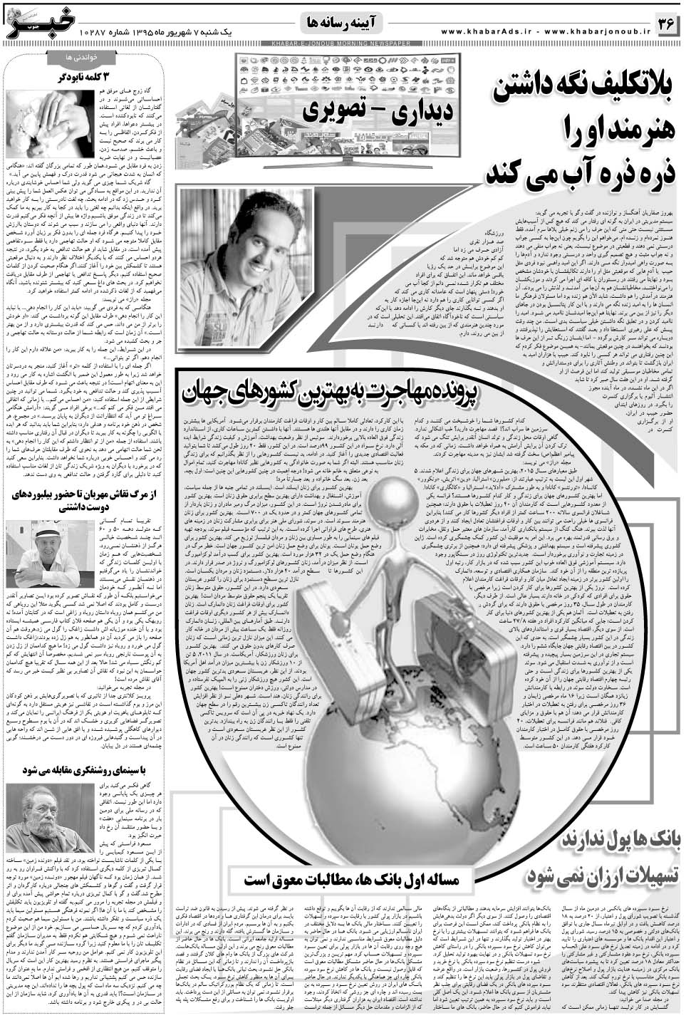 مشاهده صفحه ۳۶ روزنامه خبرجنوب تاریخ ۷  سال ۱۳۹۵
