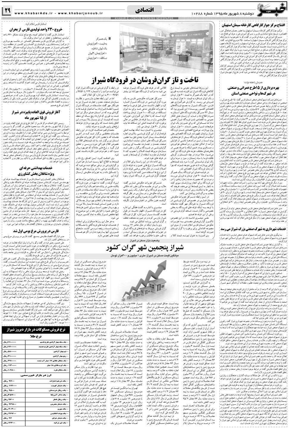 مشاهده صفحه ۲۹ روزنامه خبرجنوب تاریخ ۸  سال ۱۳۹۵