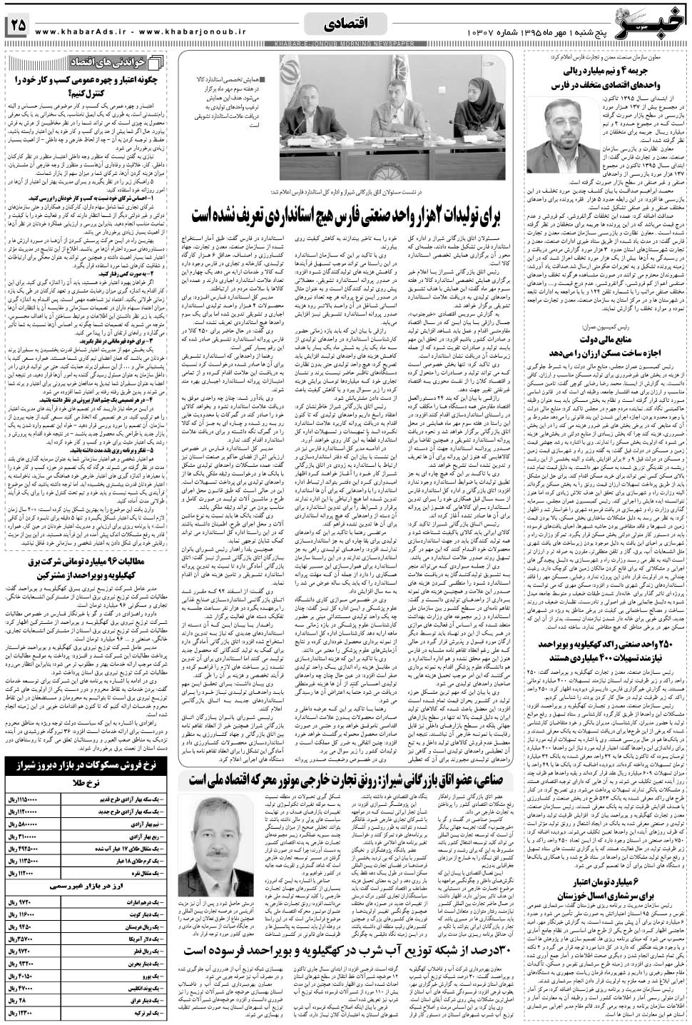 مشاهده صفحه ۲۵ روزنامه خبرجنوب تاریخ ۱  سال ۱۳۹۵