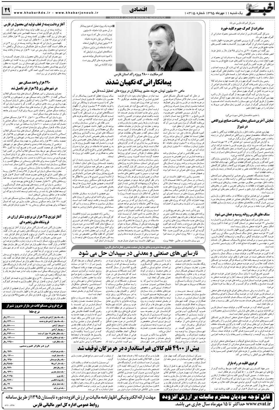 مشاهده صفحه ۲۹ روزنامه خبرجنوب تاریخ ۱۱  سال ۱۳۹۵