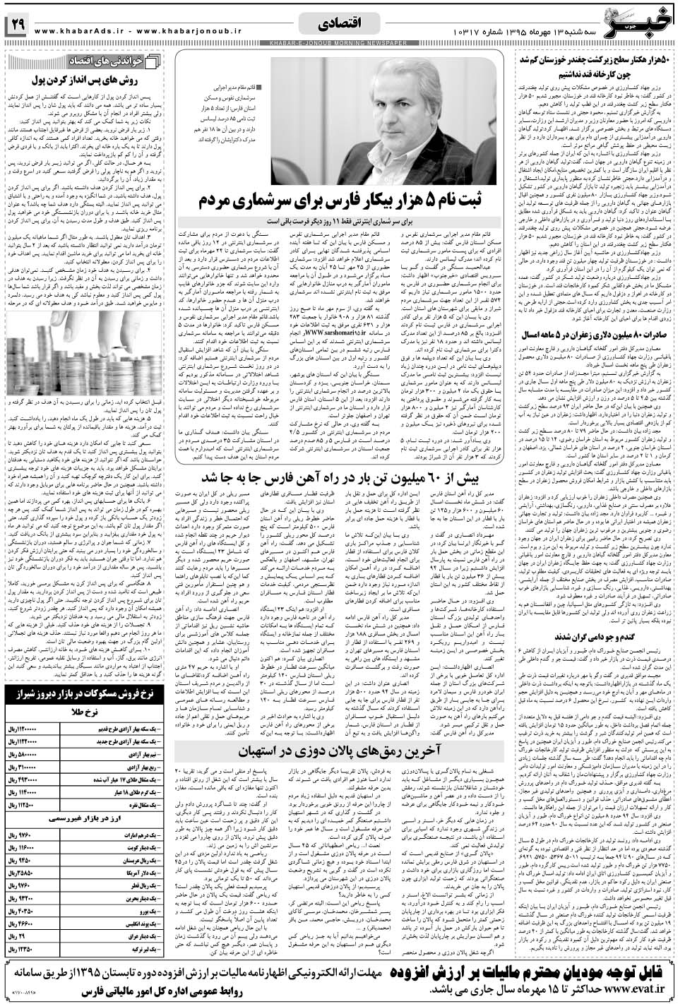 مشاهده صفحه ۲۹ روزنامه خبرجنوب تاریخ ۱۳  سال ۱۳۹۵