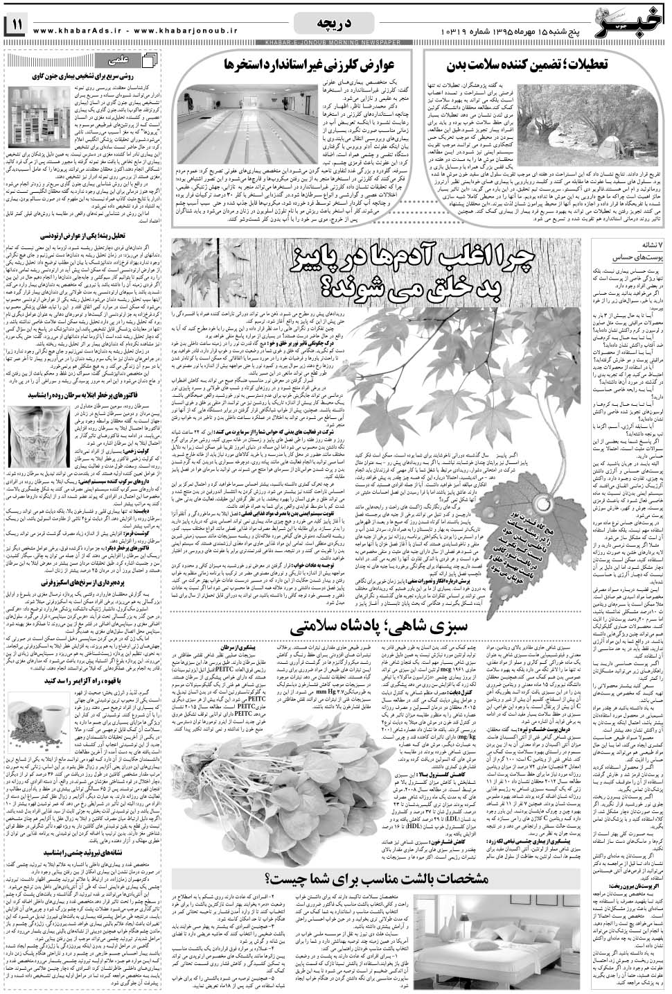 مشاهده صفحه ۱۱ روزنامه خبرجنوب تاریخ ۱۵  سال ۱۳۹۵