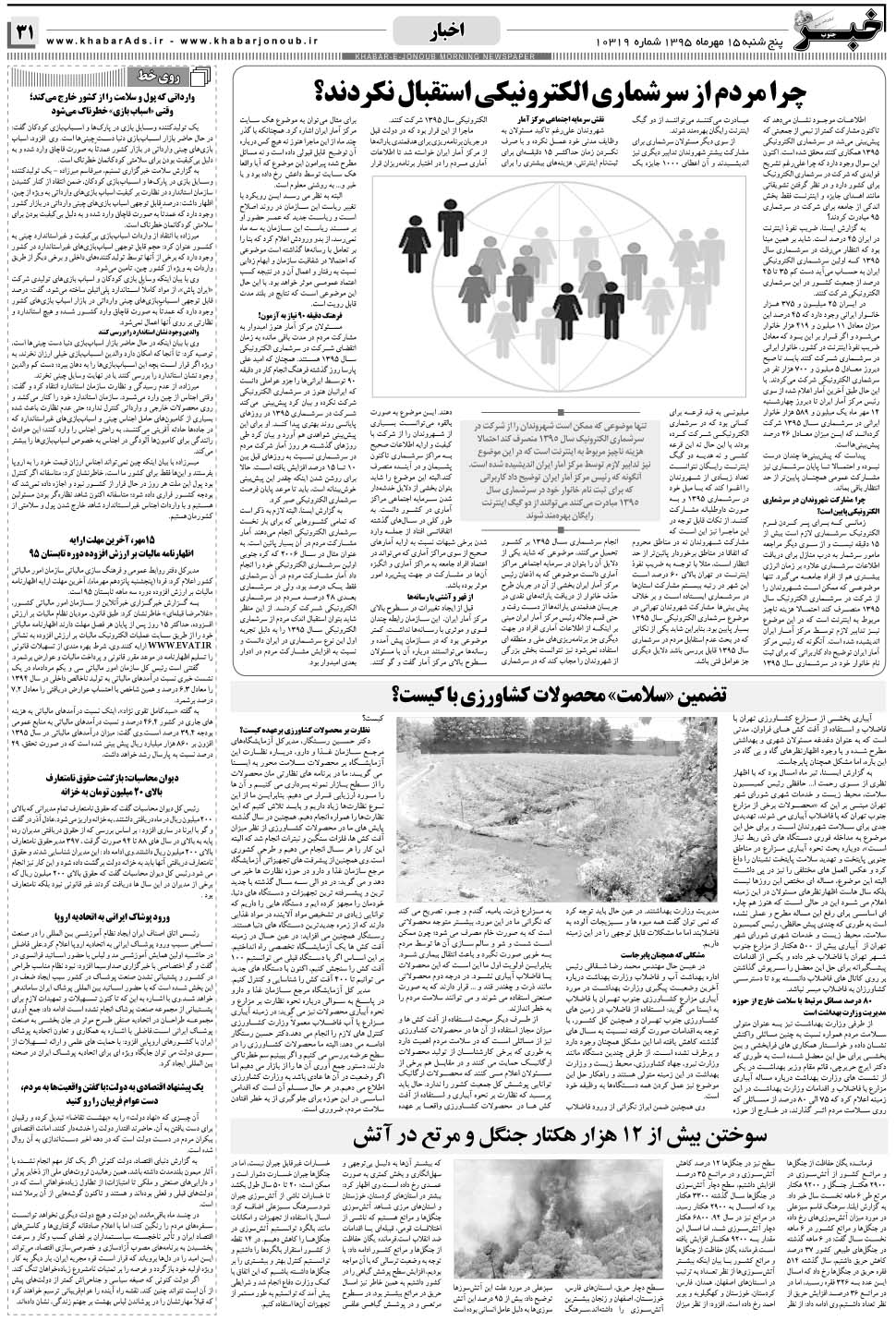 مشاهده صفحه ۳۱ روزنامه خبرجنوب تاریخ ۱۵  سال ۱۳۹۵