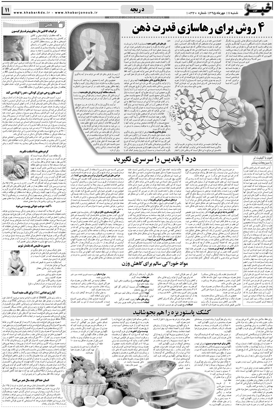 مشاهده صفحه ۱۱ روزنامه خبرجنوب تاریخ ۱۷  سال ۱۳۹۵