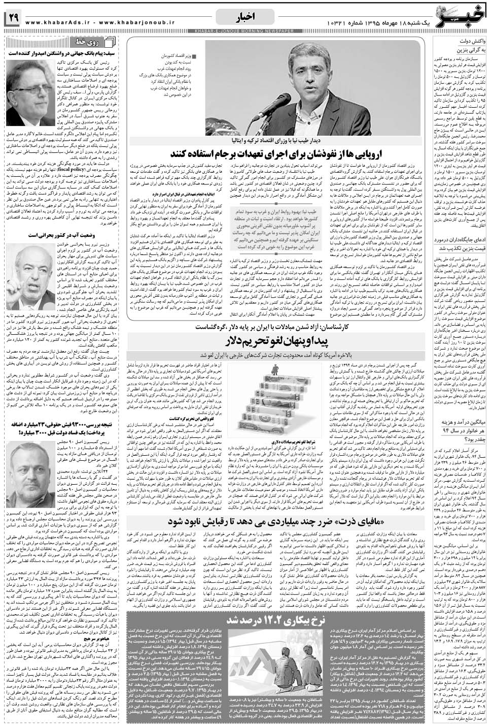 مشاهده صفحه ۲۹ روزنامه خبرجنوب تاریخ ۱۸  سال ۱۳۹۵