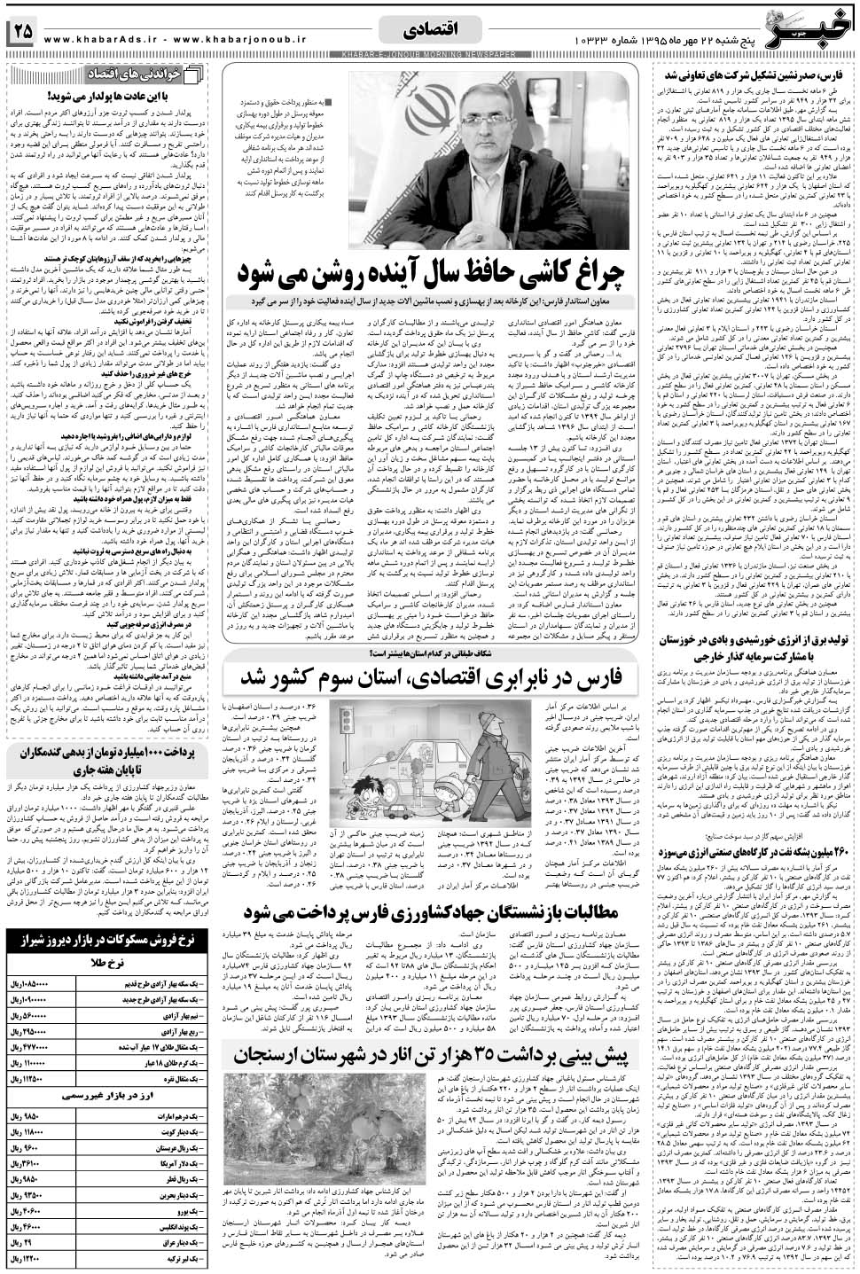 مشاهده صفحه ۲۵ روزنامه خبرجنوب تاریخ ۲۲  سال ۱۳۹۵
