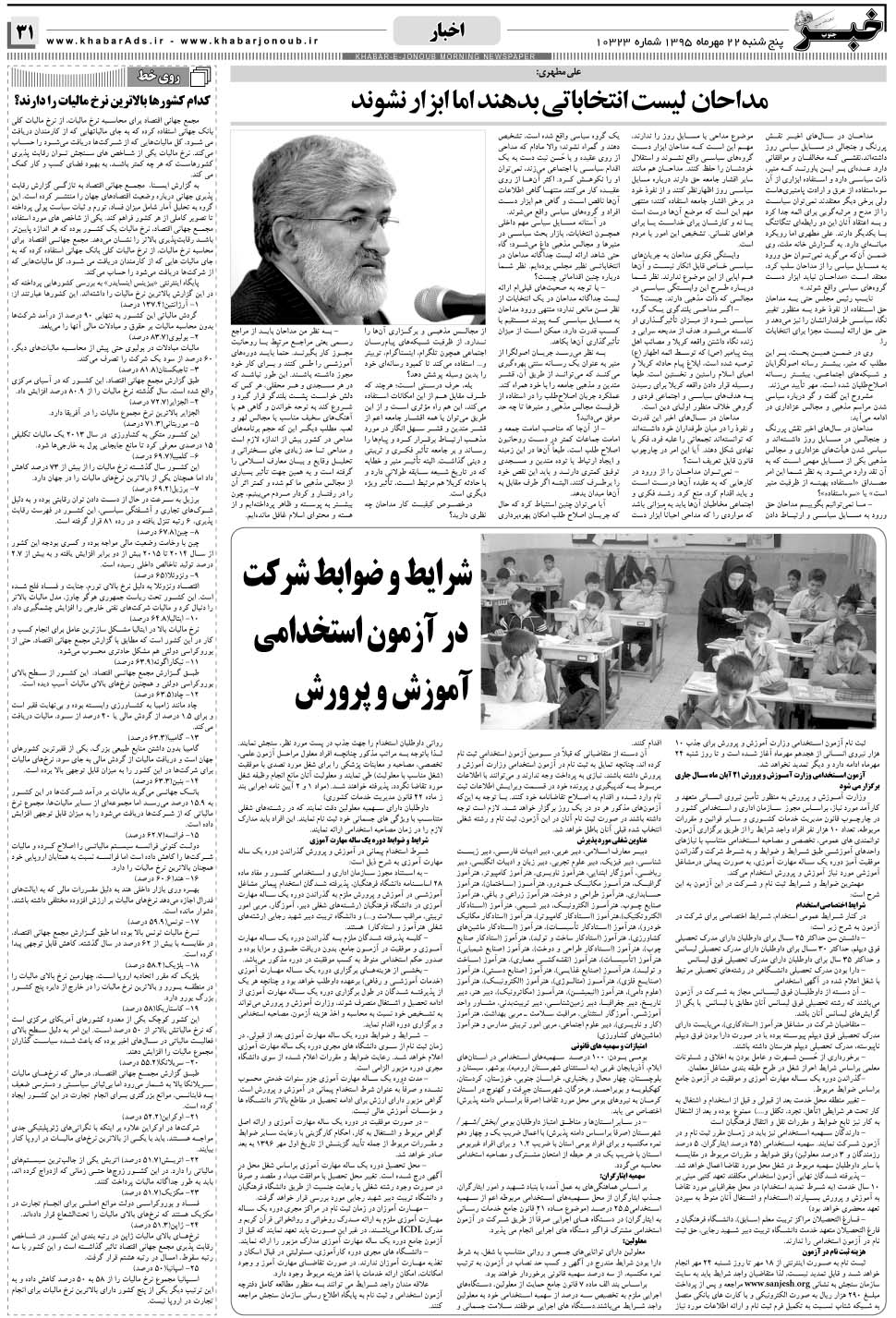 مشاهده صفحه ۳۱ روزنامه خبرجنوب تاریخ ۲۲  سال ۱۳۹۵